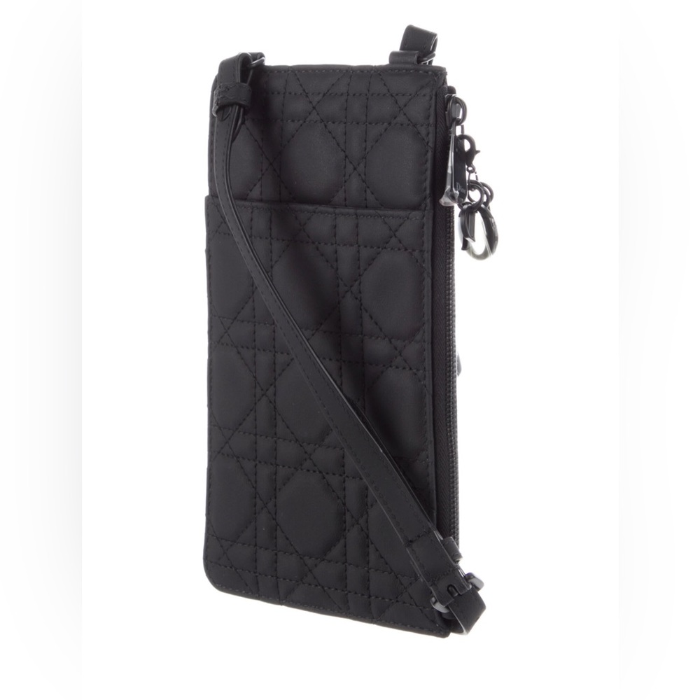 Ultra Matte Lady Dior Cannage Calfskin Long Wallet Phone Holder with Strap